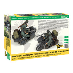 Модель мотоцикла Zvezda Zündapp K800 1:35 Вторая мировая война, немецкий мотоцикл с коляской и экипажем