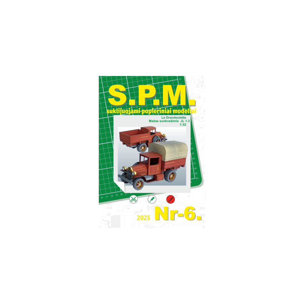 S.P.M. Modeļi Le Drandoulette JL 1.3 1:32 | Mazā retro kravas automobiļa papīra modelis