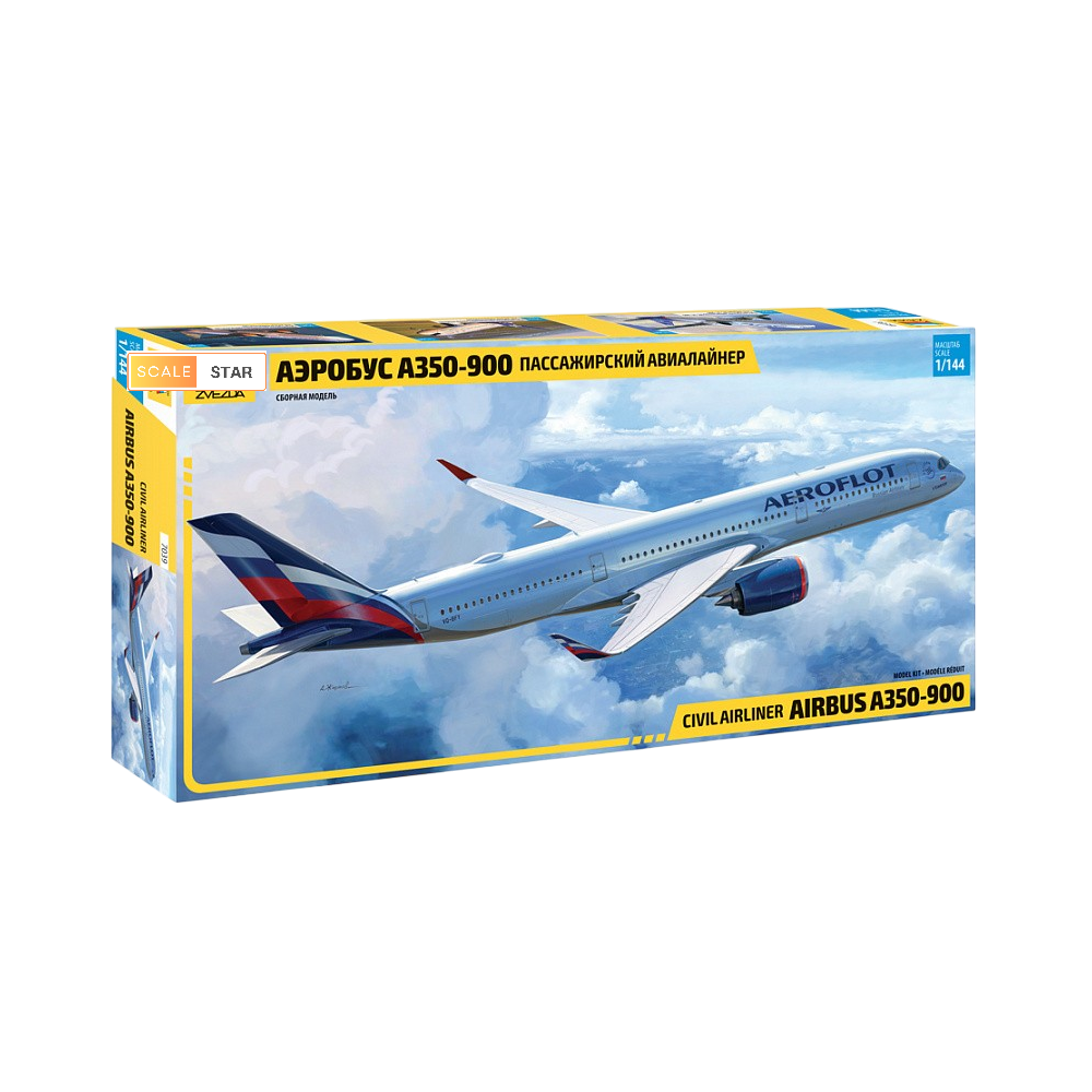 Zvezda 1:144 Airbus A350-900 | Civilās aviācijas plastmasas modeļa komplekts (7039)