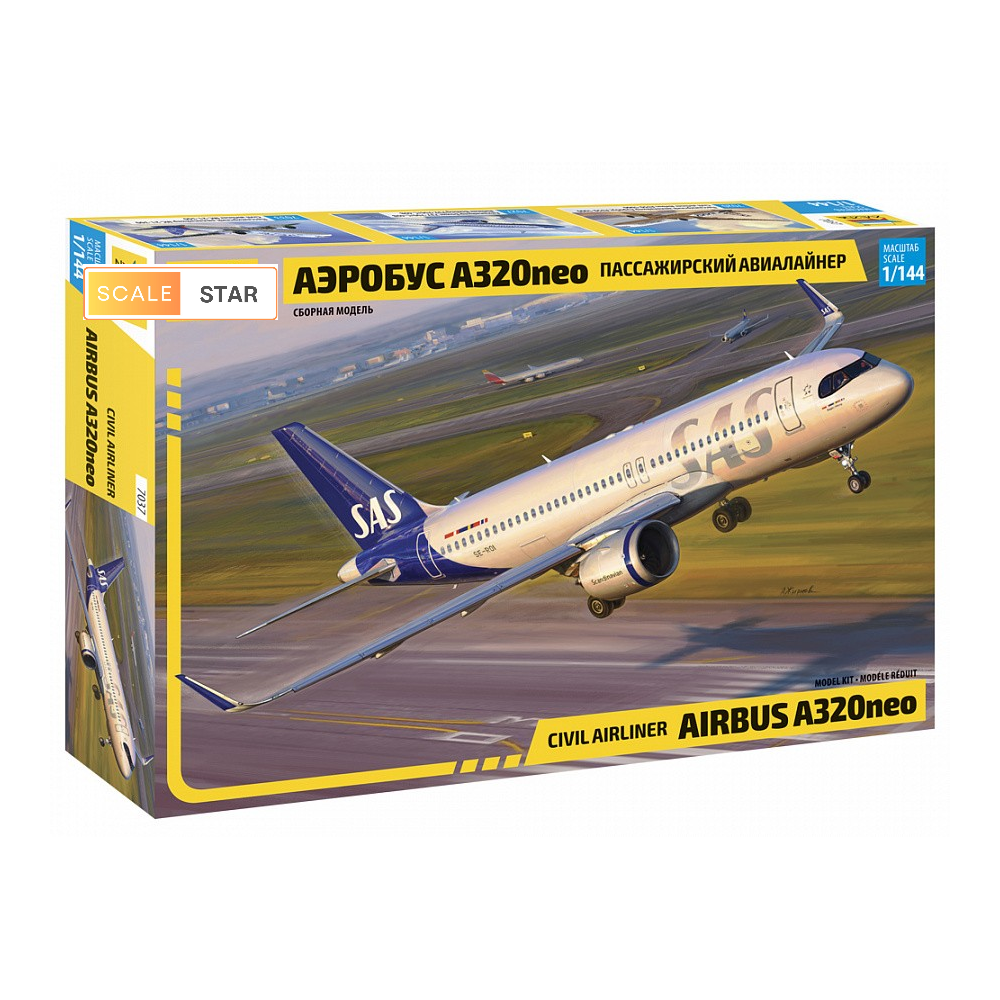 Zvezda 1:144 Airbus A320neo | Civilās aviolīnijas plastmasas modeļa komplekts (7037)
