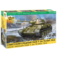 Zvezda 1:35 T-34/76 Mod. 1942 Padomju vidējais tanks | Otrā pasaules kara modeļa komplekts (3686)