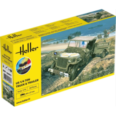 Heller 1:72 sākuma komplekts ASV 1/4 tonnas kravas automašīna un piekabe 56997 | Saliekamais modelis