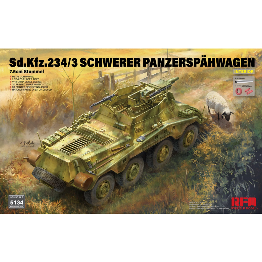 Ryefield model 5134 1:35 Sd.Kfz.234/3 SCHWERER PANZERSPÄHWAGEN 7.5cm Stummel Ryefield model 5134 1:35 Sd.Kfz.234/3 SCHWERER PANZERSPÄHWAGEN 7.5cm Stummel