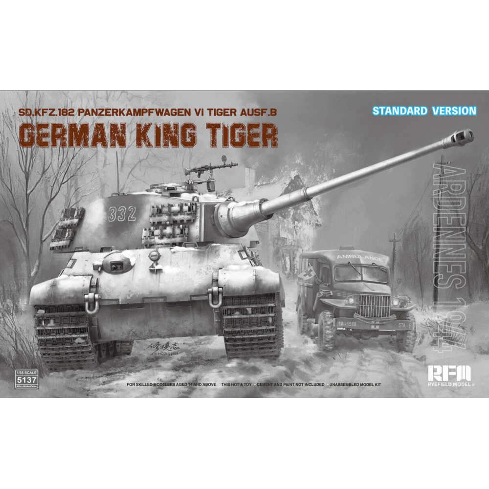 Ryefield model 5137 1:35 Sd.Kfz.182 Panzerkampfwagen VI Tiger Ausf.B “King Tiger” ARDENNES 1944 STANDARD VERSION Ryefield model 5137 1:35 Sd.Kfz.182 Panzerkampfwagen VI Tiger Ausf.B “King Tiger” ARDENNES 1944 STANDARD VERSION