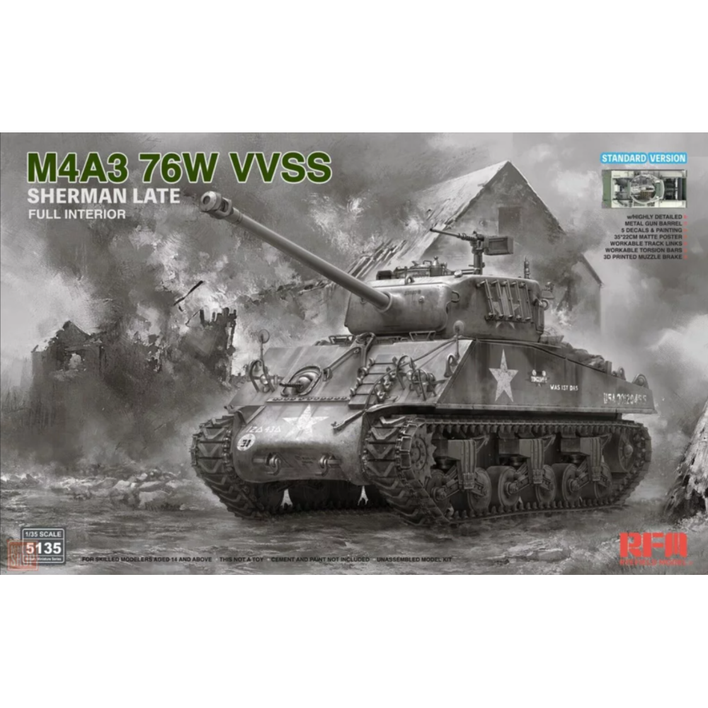 Ryefield model 5135 1:35 M4A3 76W VVSS Sherman late STANDARD full interior Ryefield model 5135 1:35 M4A3 76W VVSS Sherman late STANDARD full interior